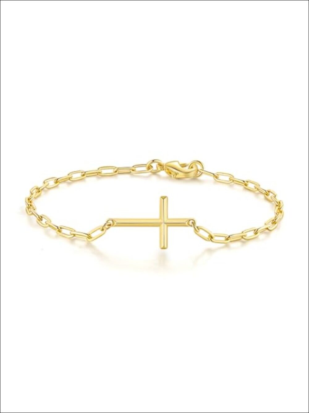 14k Gold Paperclip Chain Link Bracelet with Cross Charm for Women